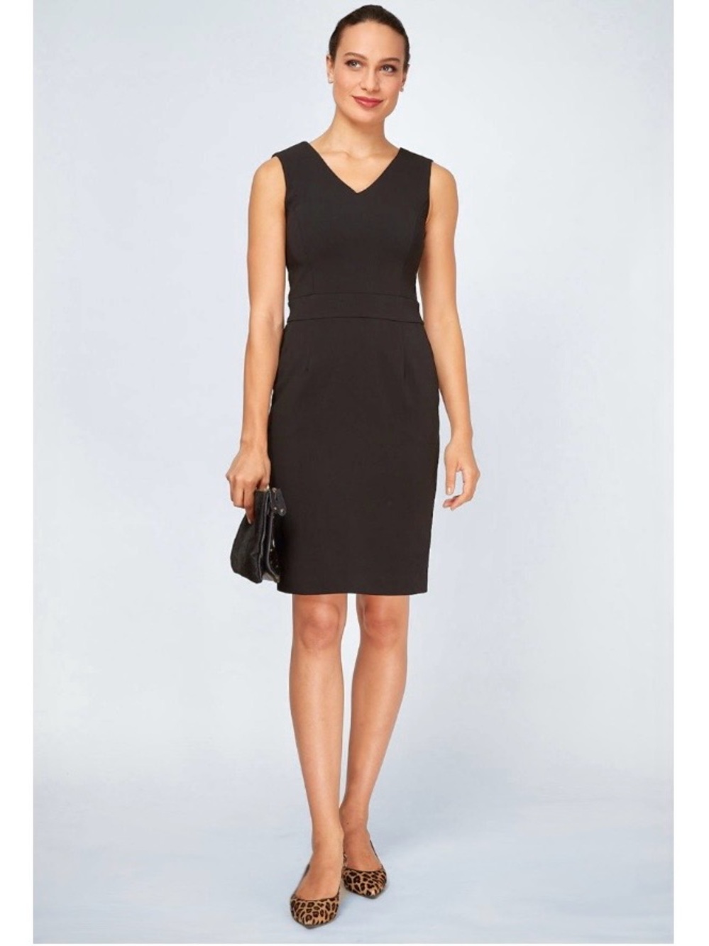New Nora Gardner Alyssa V Back Midi Knee Sheath Black Dress Size 6 NYC Work Wear